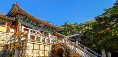 Front entrance of Bulguksa Temple on a sunny day in southern South Korea