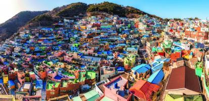 Colourful houses on hillside in Busan, South Korea