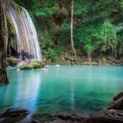 Turquoise waters underneath Erawan waterfall