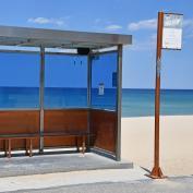 BTS Bus Stop in beach with white sand in Gangneung South Korea