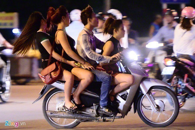 Cruising at night on a motorbike