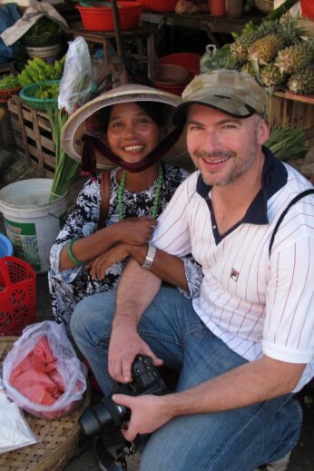 Alastair making friends at the market in Hoi An