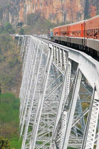 Train over the Goteik Viaduct in Burma