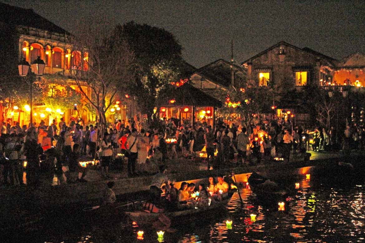 The streets of Hoi An are packed with people on festival day