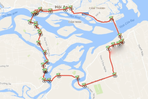 Map of cycling route in Hoi An Vietnam