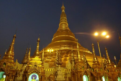 Golden Shwedagon Pagoda, Yangon, Burma at night time