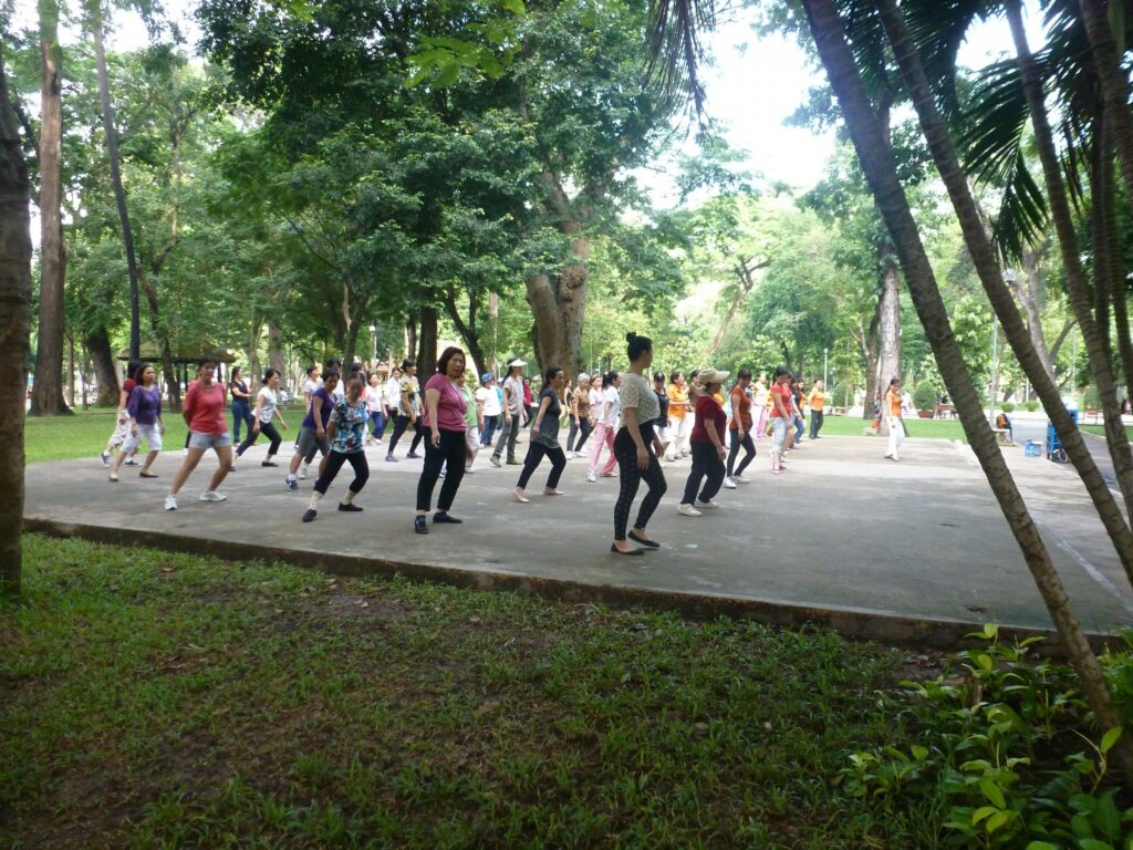 Ladies doing Tai Chi in Tao Dan Park