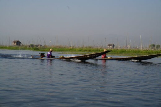 Villagers in boats on Inle Lake, Burma (Myanmar)
