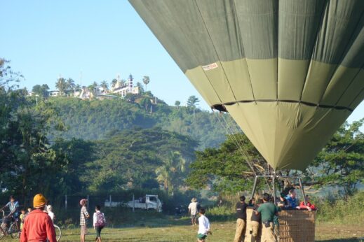 Hot air balloon landing in Burma
