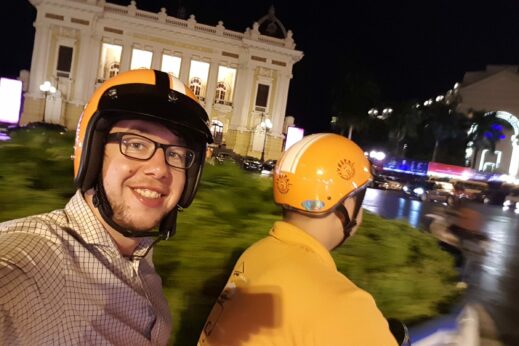 Hanoi Vespa Tour - Dylan in front of Opera House
