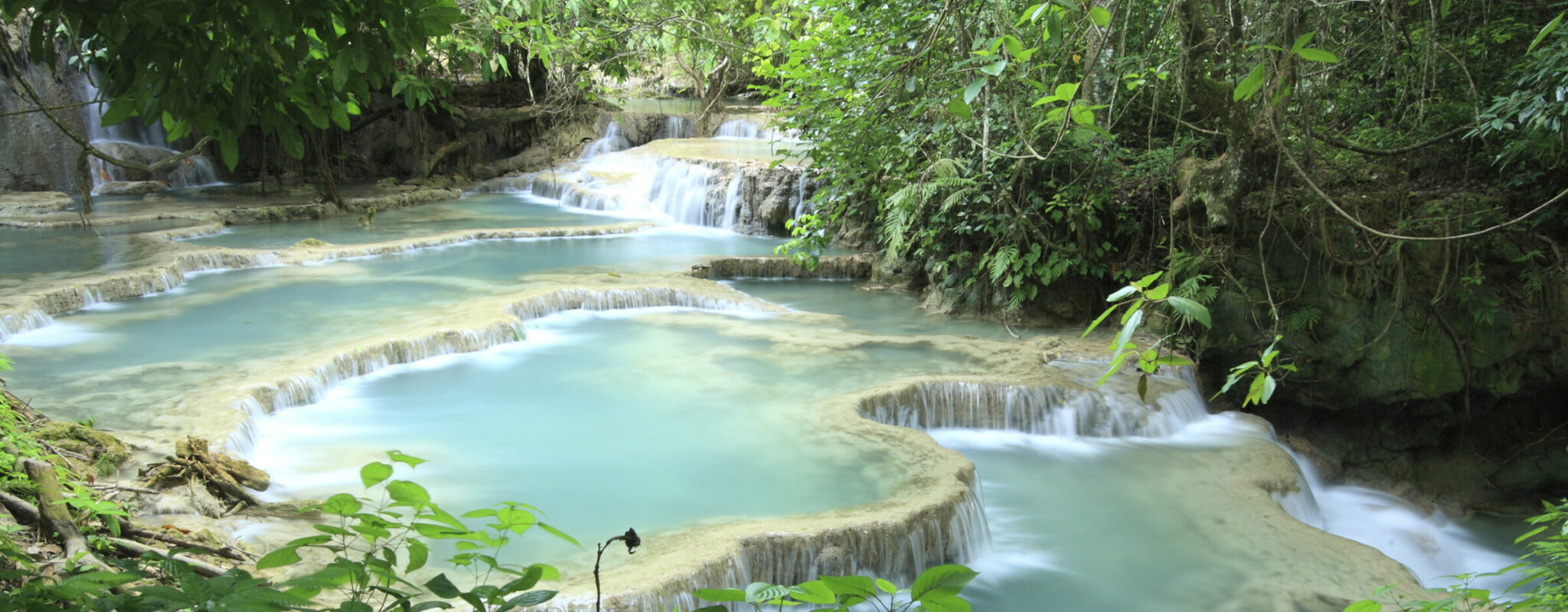 Smooth waterfalls near Luang Prabang in Laos, called Kwang Si falls