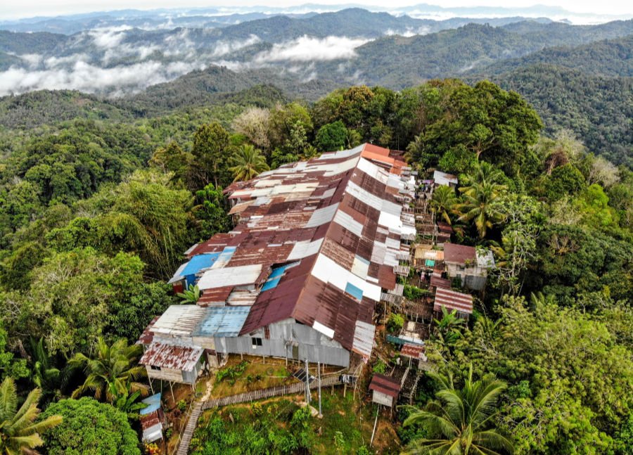 Traditional Iban longhouse in Batang Ai