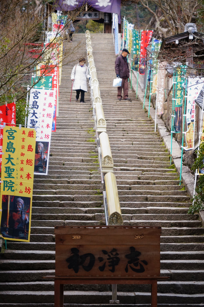 Miyajima DSC02730.jpg Two people descending steps in Miyajima