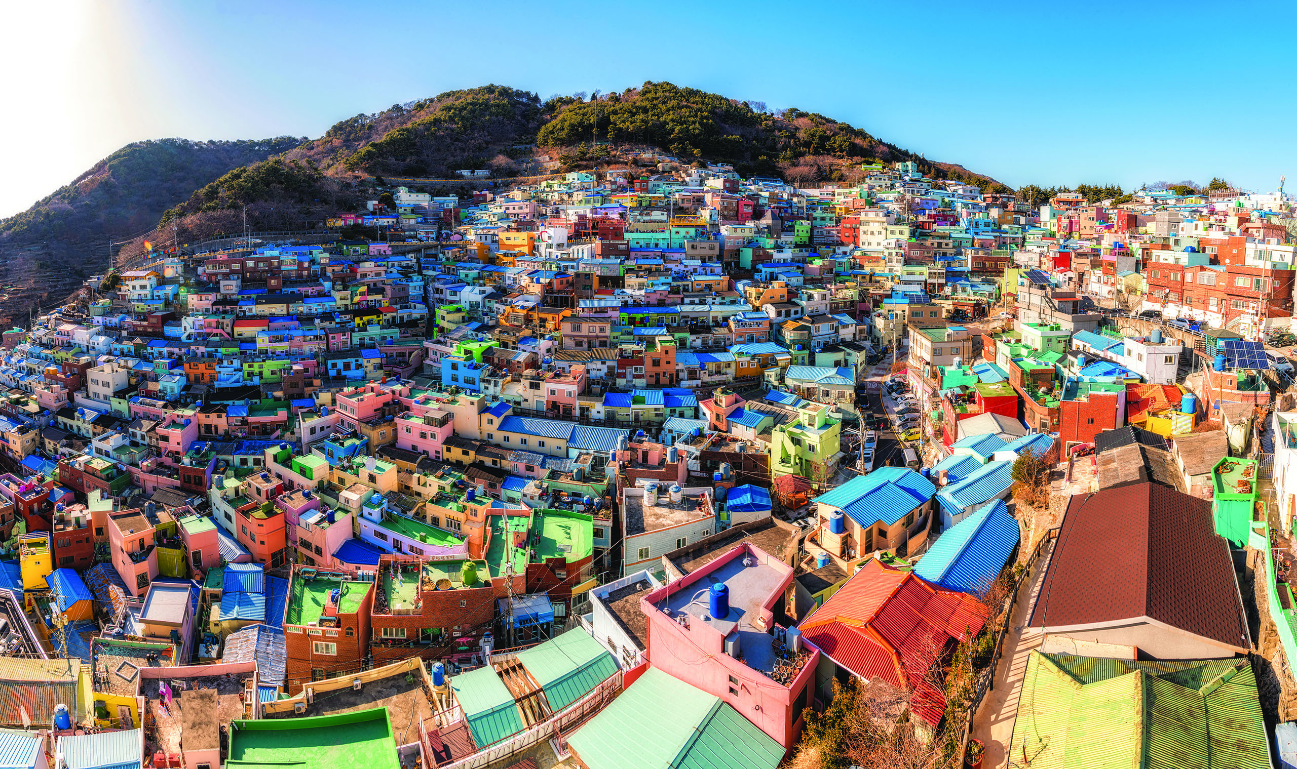 Colourful houses on hillside in Busan, South Korea