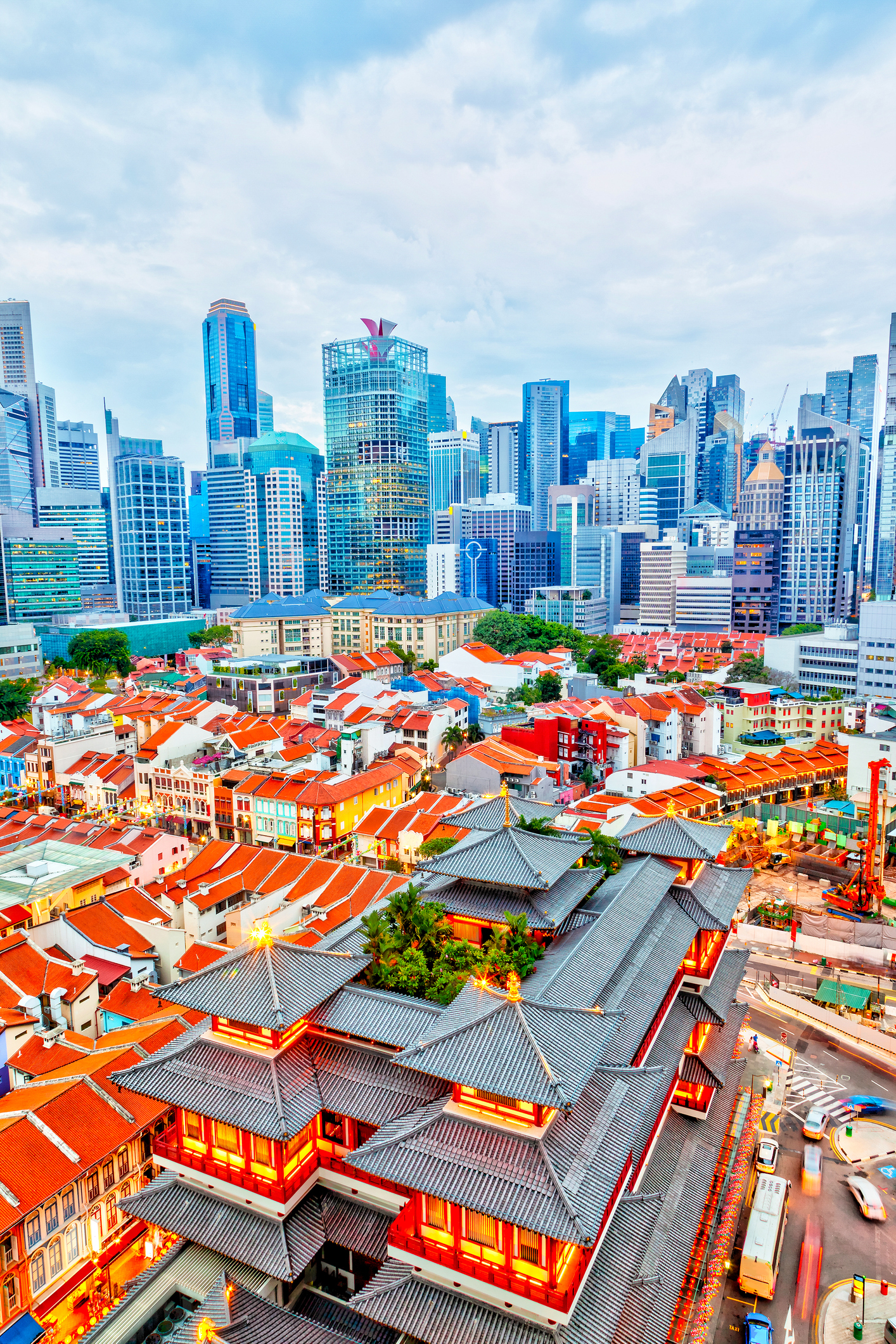 Singapore Chinatown With Financial District in Background_iStock-1250492098_onniechua.jpg Aerial view of Chinatown with skyscrapers in the background