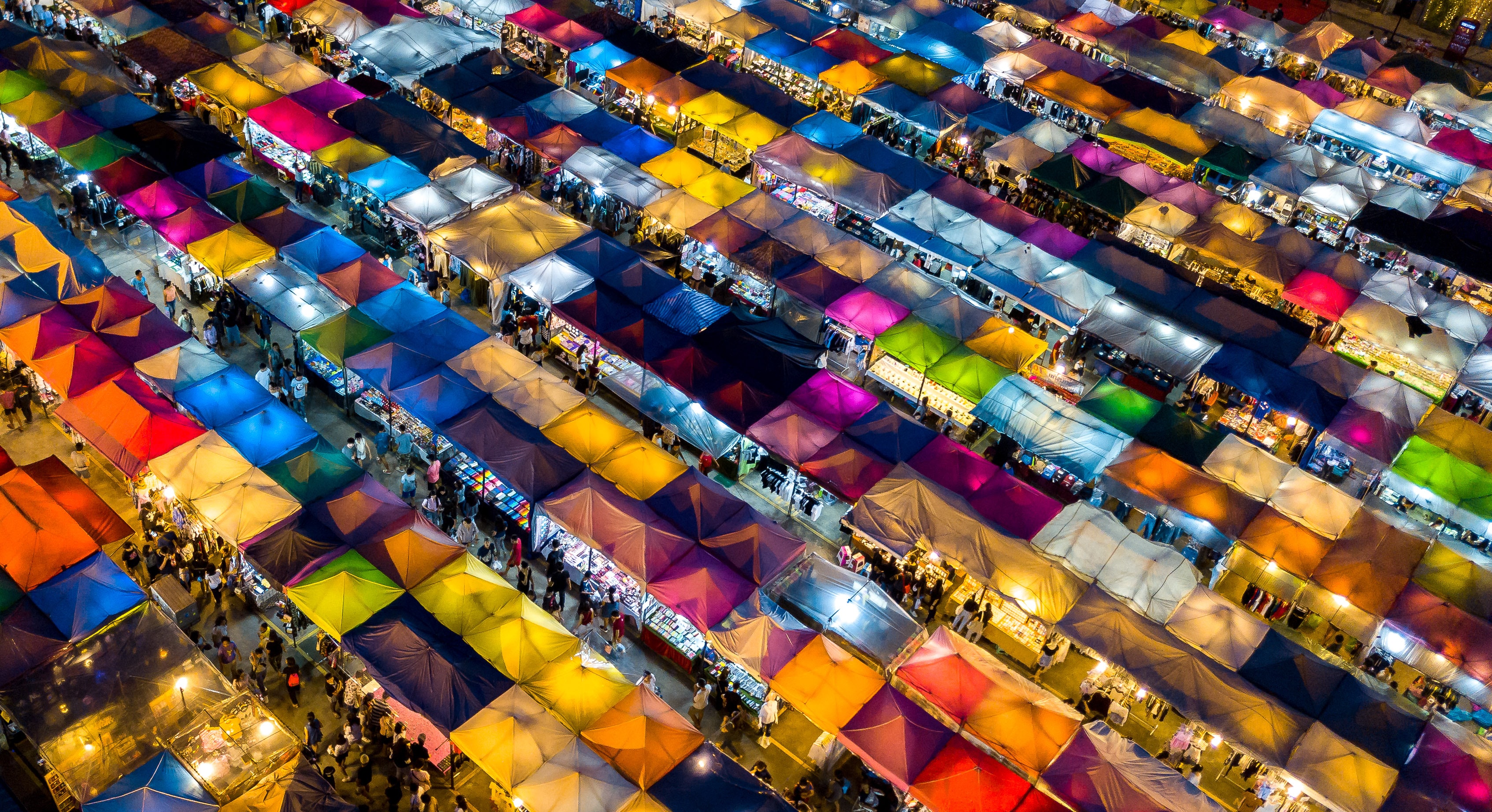 Coloured market stalls