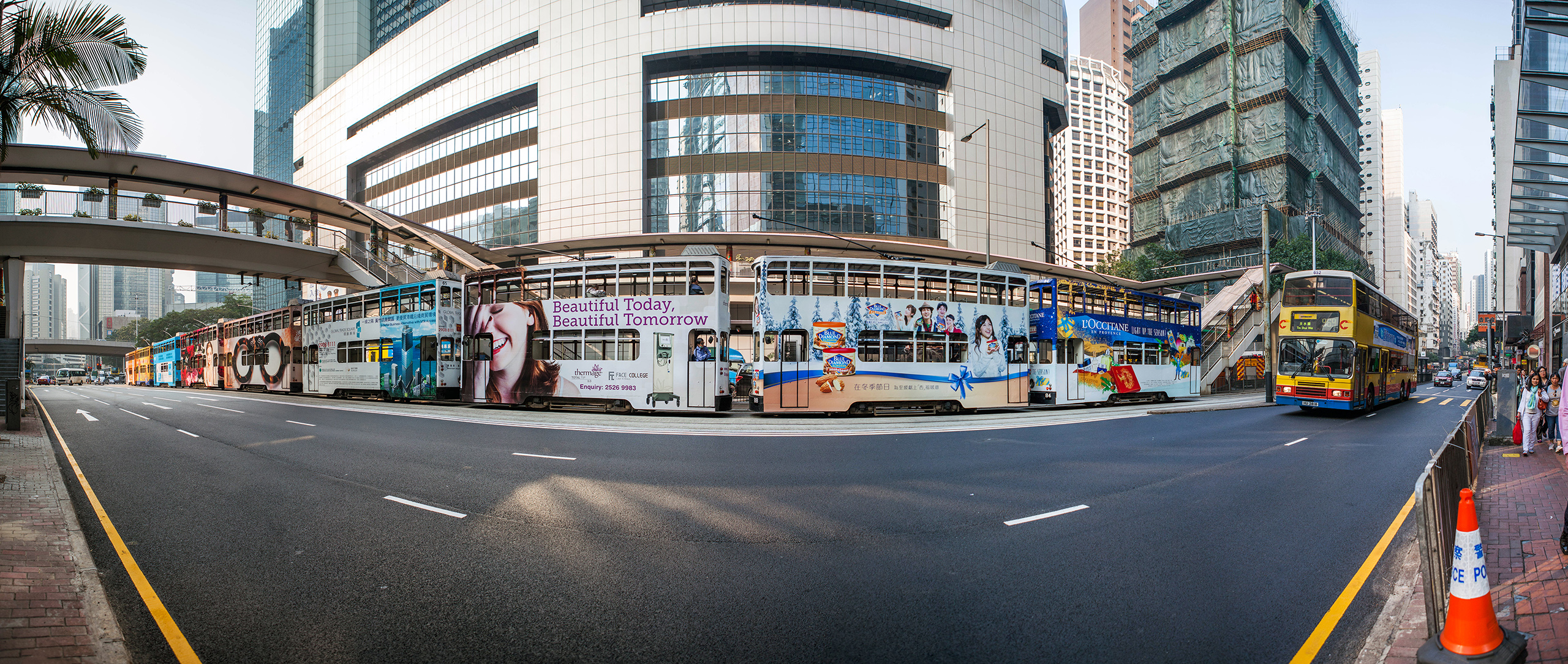 Hong Kong Admiralty trams.jpg Trams on main road in downtown Hong Kong
