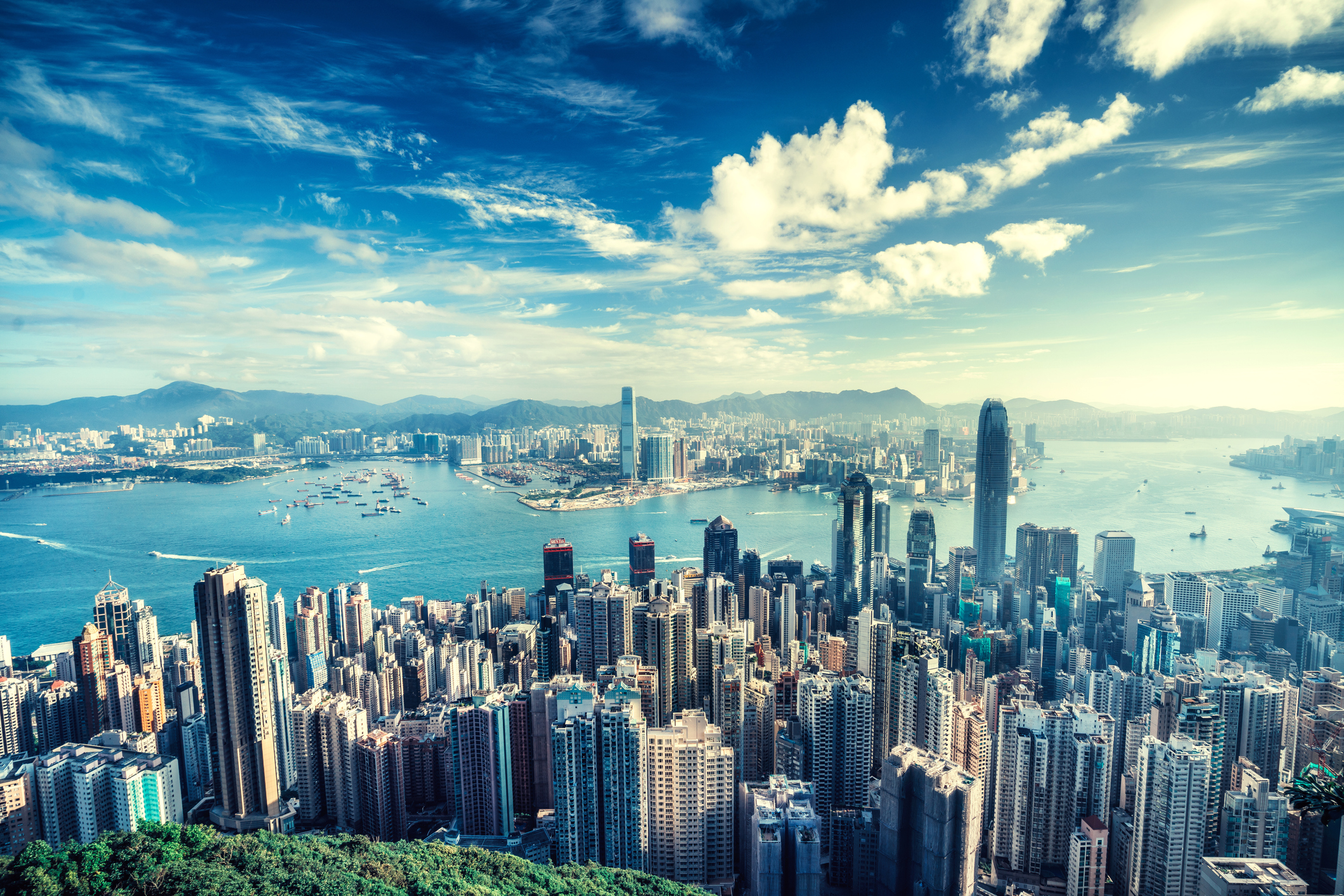 Hong Kong skyline at sunrise