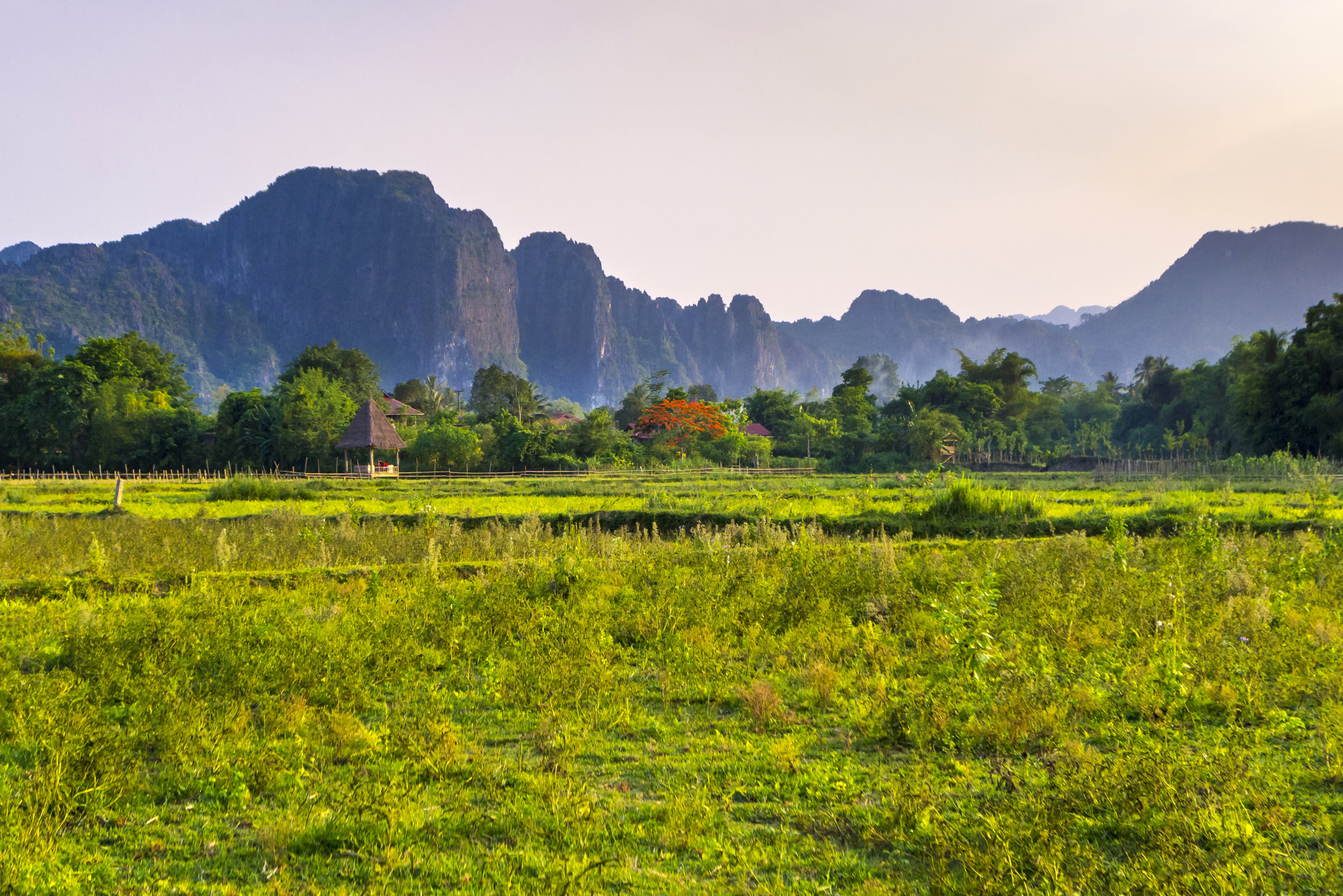 LBR HERO_Vang Vieng countryside.jpg Countryside around Vang Vieng with karst mountains in the background
