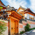 Wooden door entrance to traditional Korean Hanok house