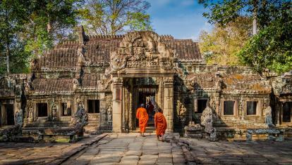 Orange robed monks at Angkor Wat Temple