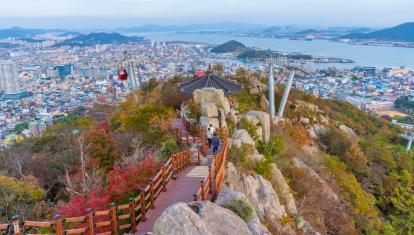 Scenic lookout spot from the top of Yudalsan mountain in Mokpo, South Korea