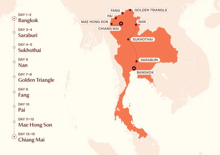 Map showing Boutique Thailand itinerary route