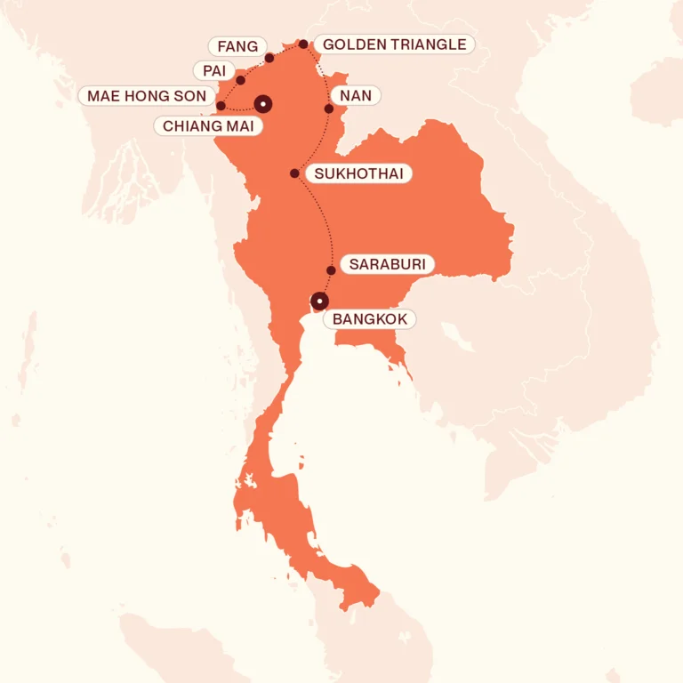 Map showing Boutique Thailand itinerary route