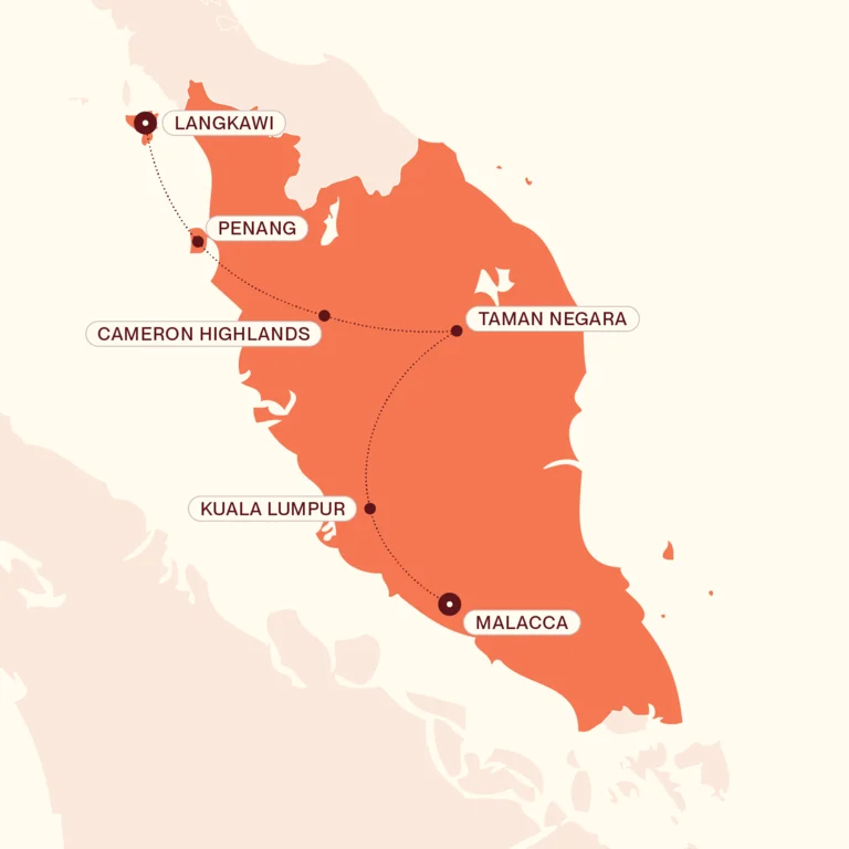 Map showing Classic Malaysia itinerary route 
