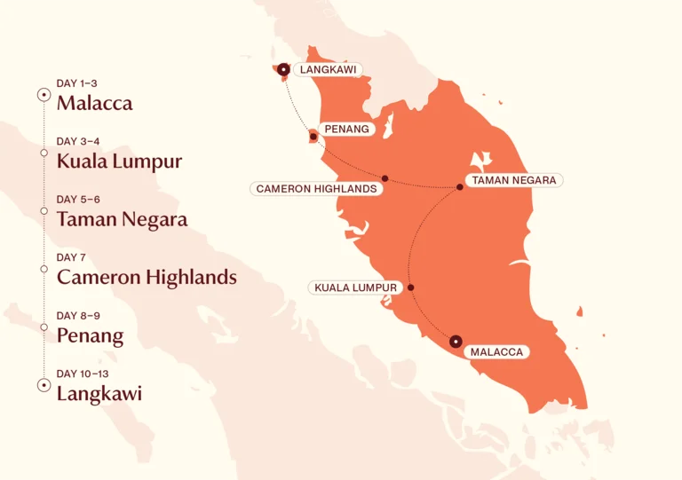 Map showing Classic Malaysia itinerary route 