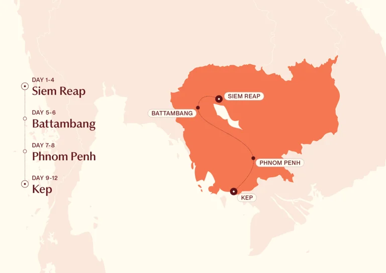 Map showing Culinary Cambodia itinerary route