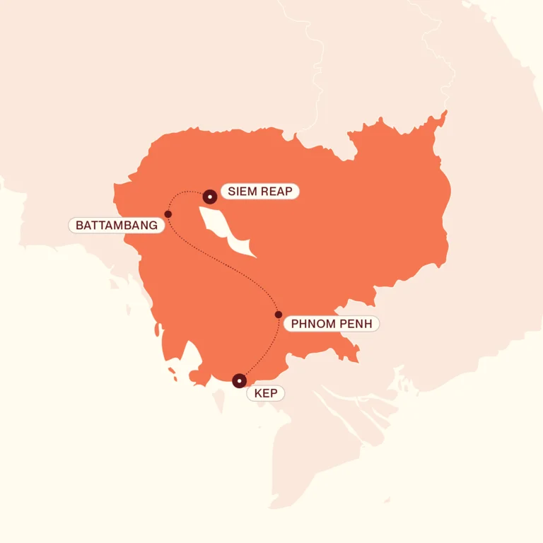 Map showing Culinary Cambodia itinerary route
