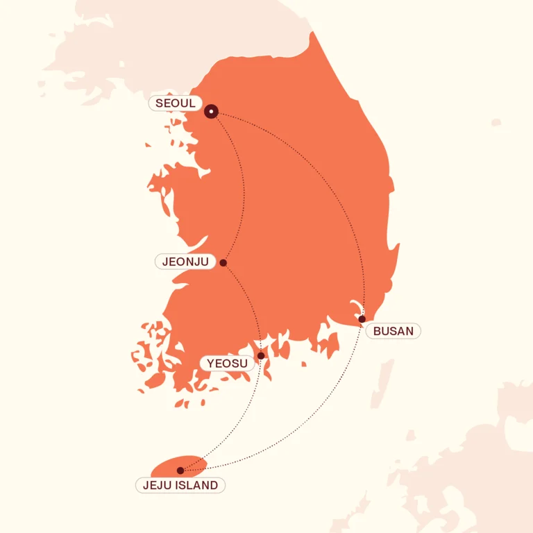 Map showing Culinary Korea itinerary route