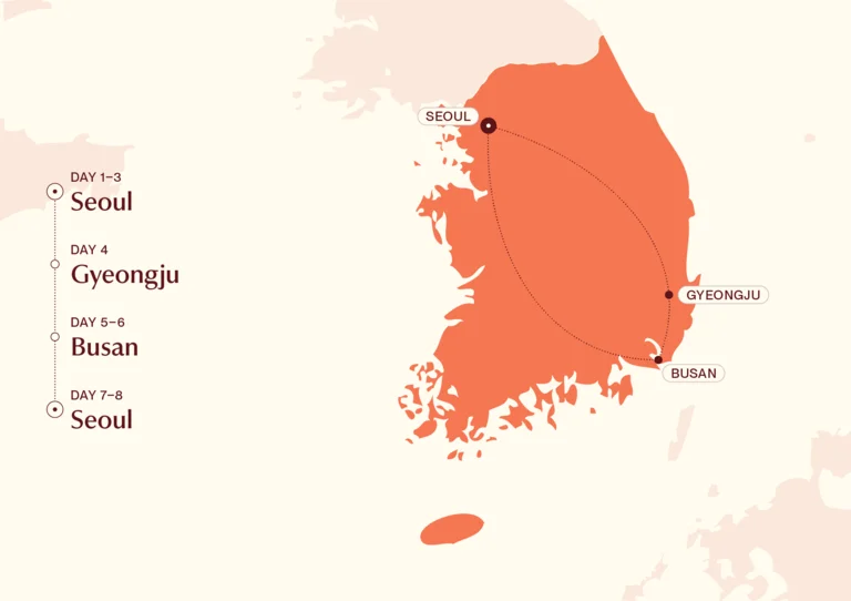 Map showing Essential South Korea itinerary route