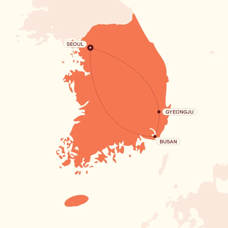 Map showing Essential South Korea itinerary route