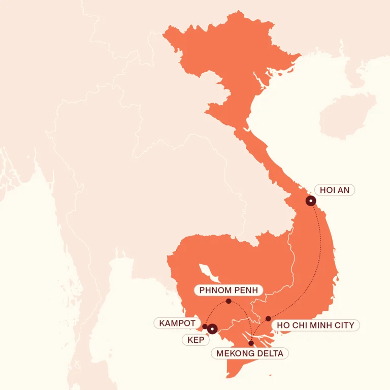 Map showing Family Fun in Vietnam & Cambodia itinerary route 