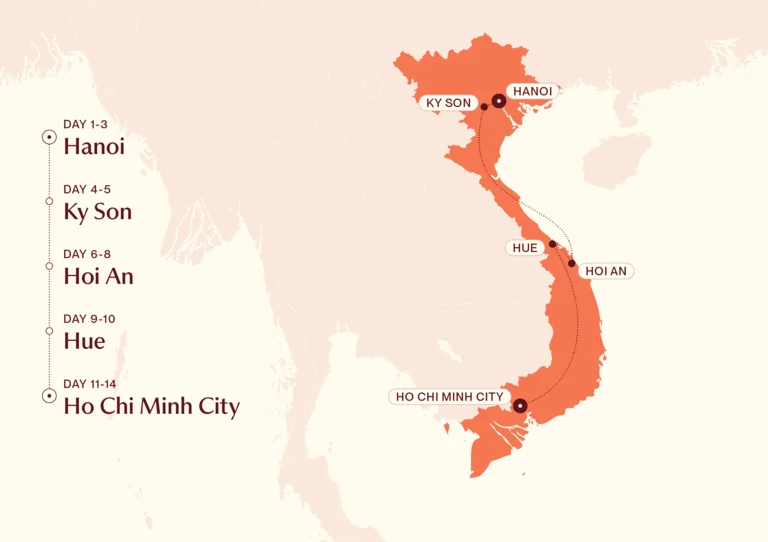 Map showing Food lovers Vietnam itinerary route 