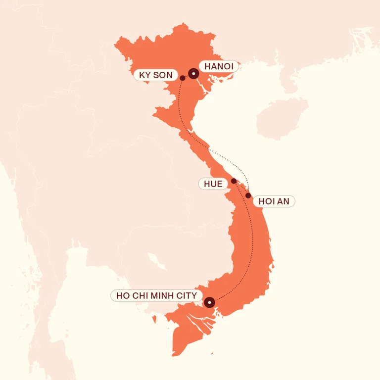 Map showing Food lovers Vietnam itinerary route 