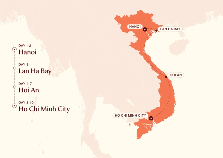 Map showing Highlights of Vietnam itinerary route
