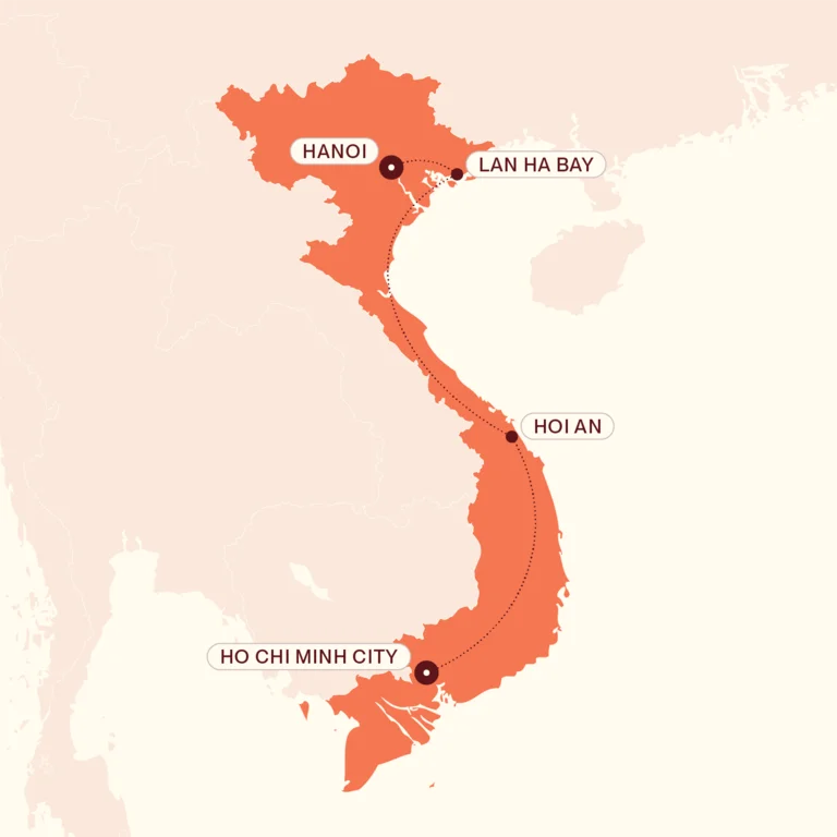 Map showing Highlights of Vietnam itinerary route