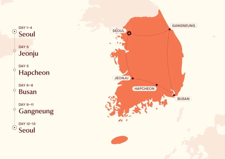 Map showing Korean Wave itinerary route
