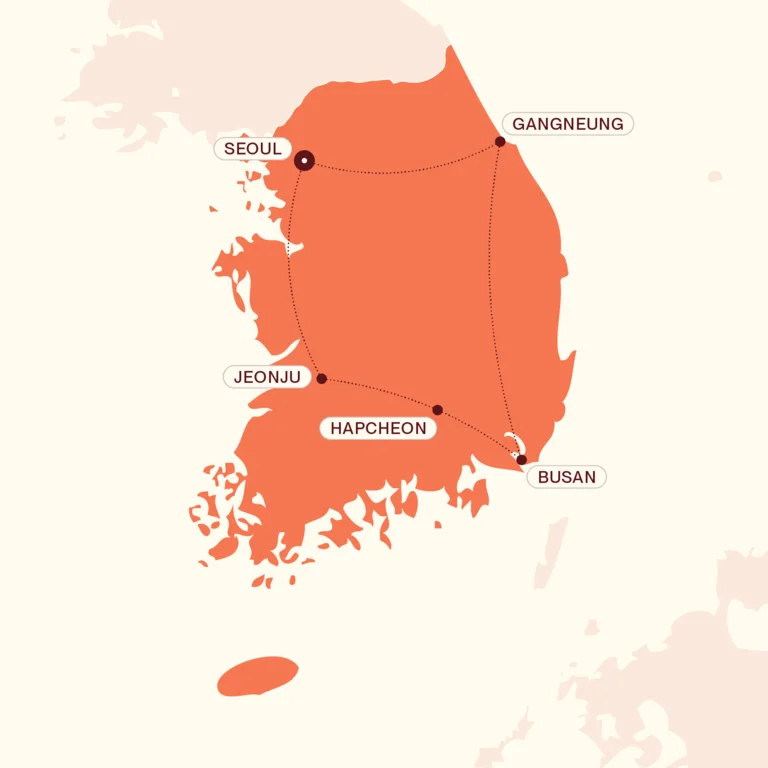 Map showing Korean Wave itinerary route