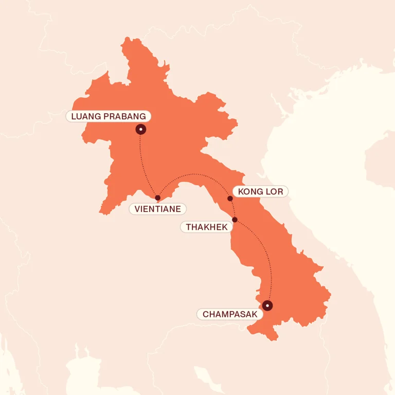 Map showing Laos along the Mekong itinerary route 