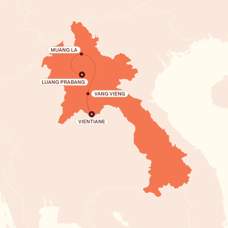 Map showing Laos by Rail itinerary route 