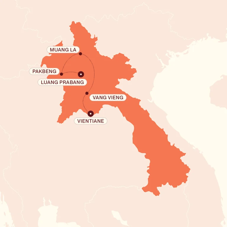 Map showing Luxurious Laos itinerary route 