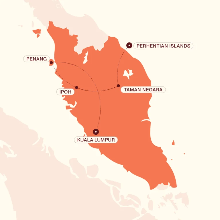 Map showing Malaysia Family Adventure itinerary route 