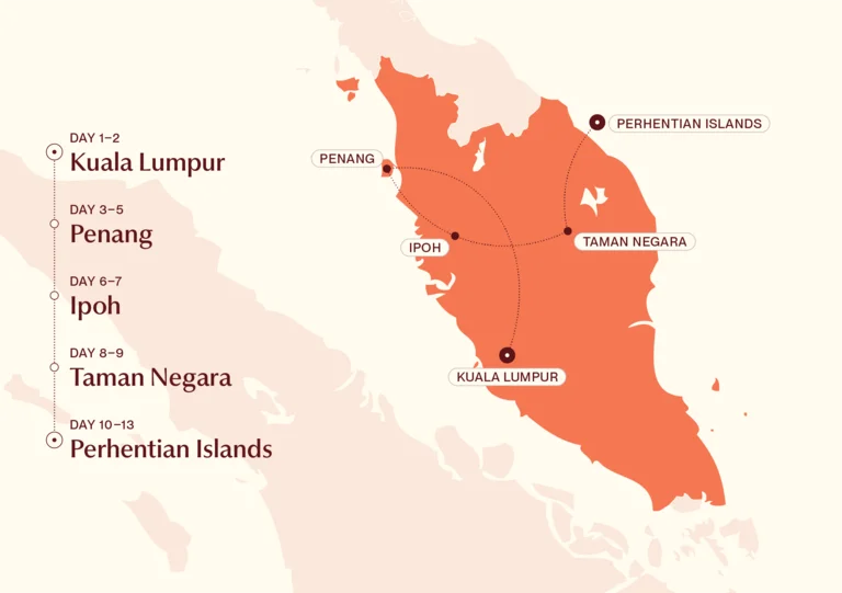 Map showing Malaysia Family Adventure itinerary route 
