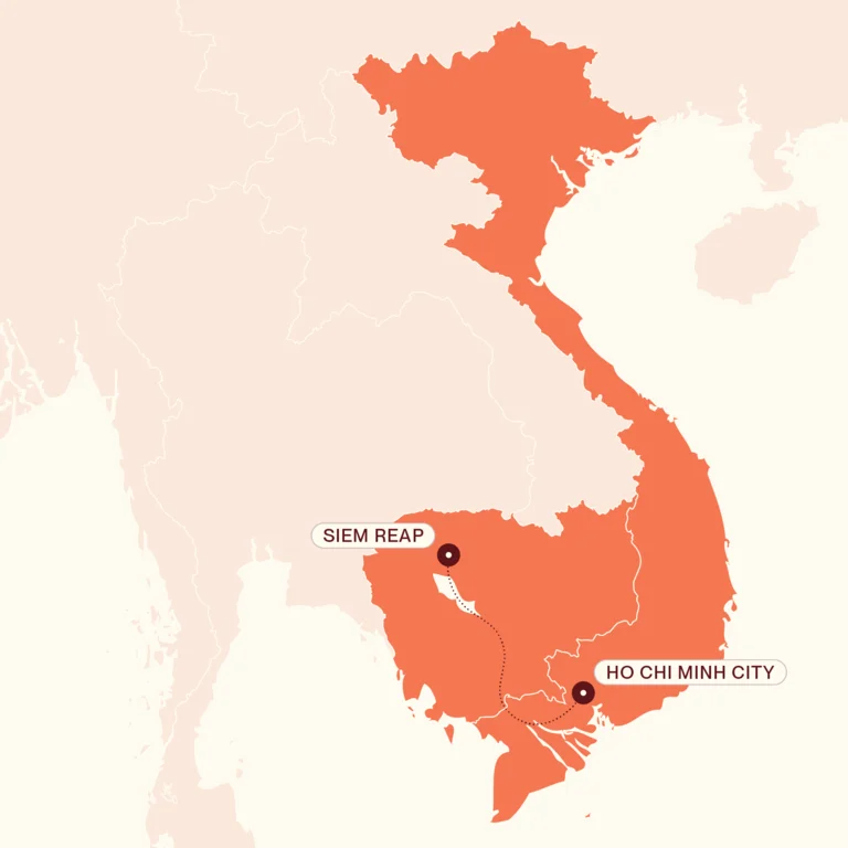 Map showing Mekong Explorer itinerary route 