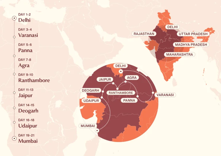 Map showing North India's greatest hits itinerary route