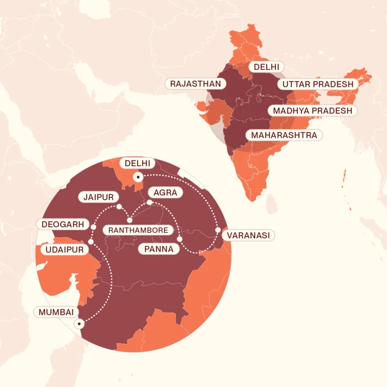 Map showing North India's greatest hits itinerary route